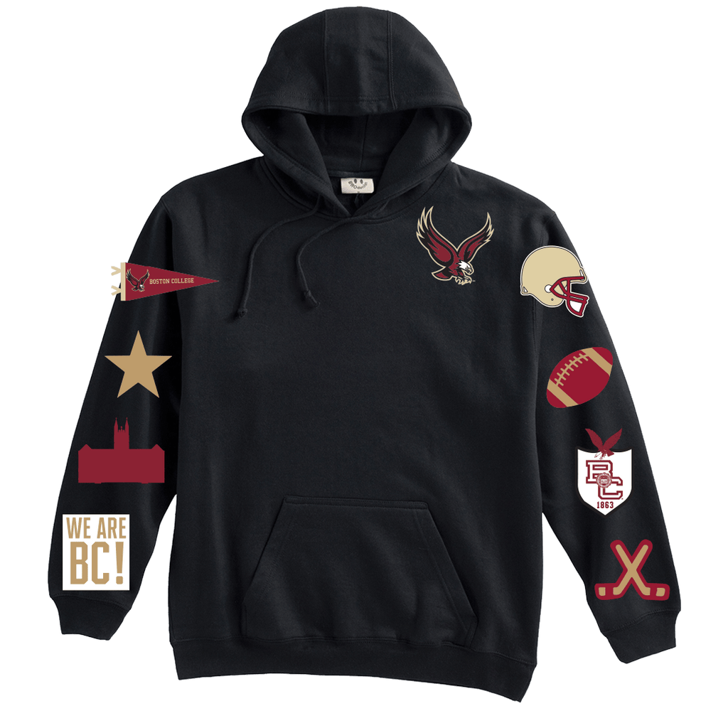 Boston College Pre - Patched Black Hoodie (BC Back) - BROdenim