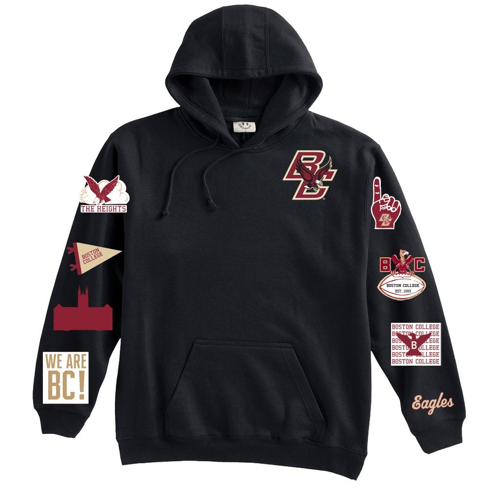 Boston College Pre - Patched Black Hoodie (Eagle Back) - BROdenim
