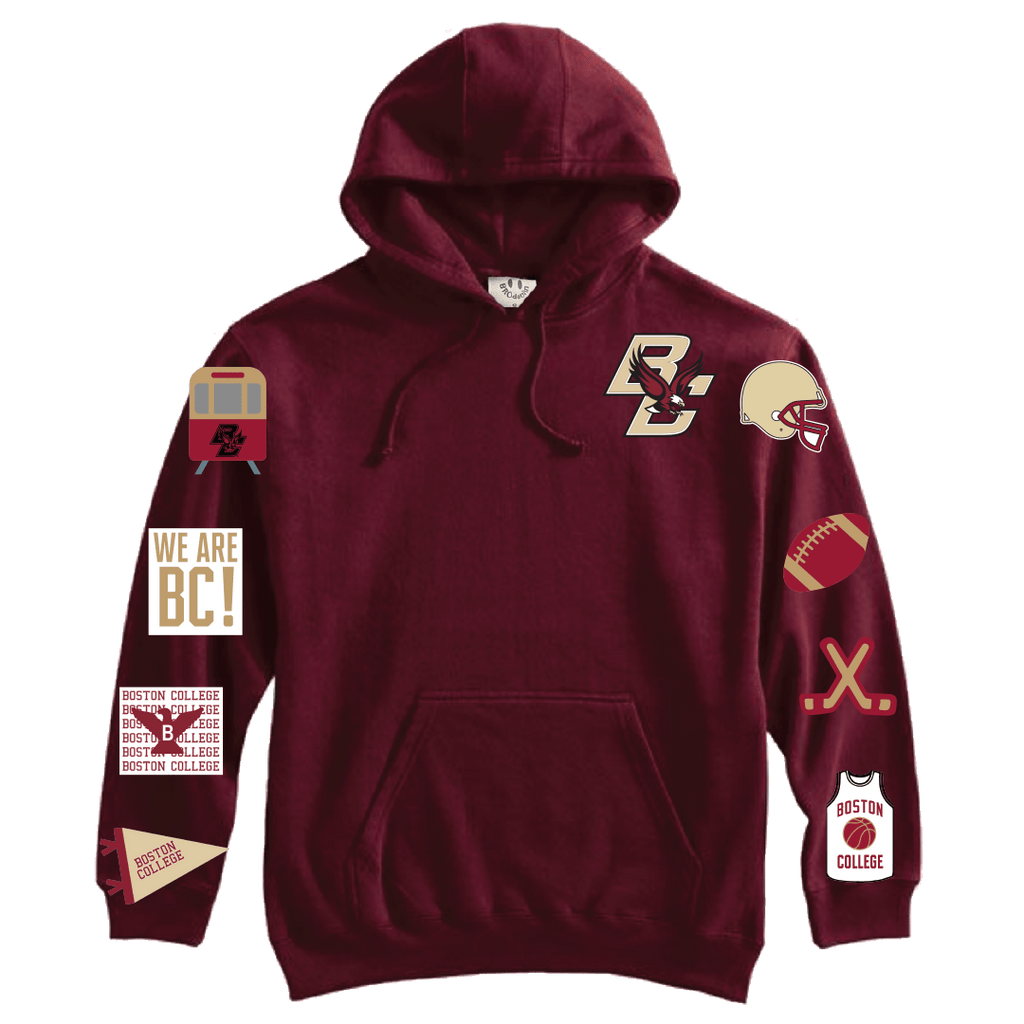 Boston College Pre - Patched Maroon Hoodie (Eagle Back) - BROdenim