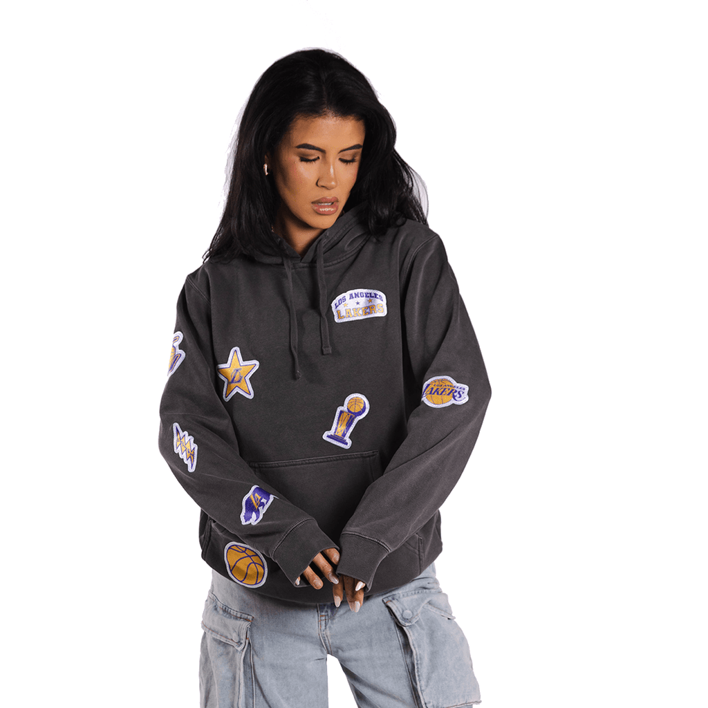 LA Lakers Scatter Patch Pigment Black Hoodie - BROdenim