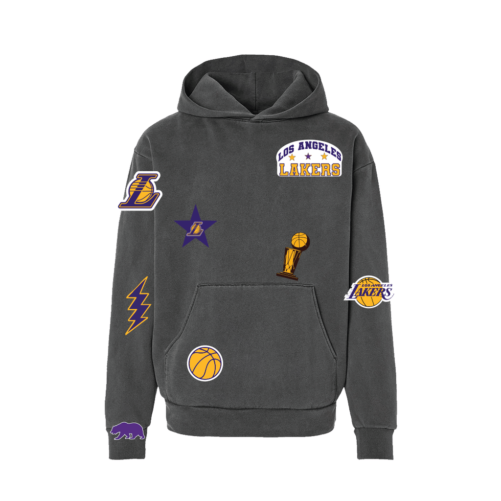 LA Lakers Scatter Patch Pigment Black Hoodie - BROdenim
