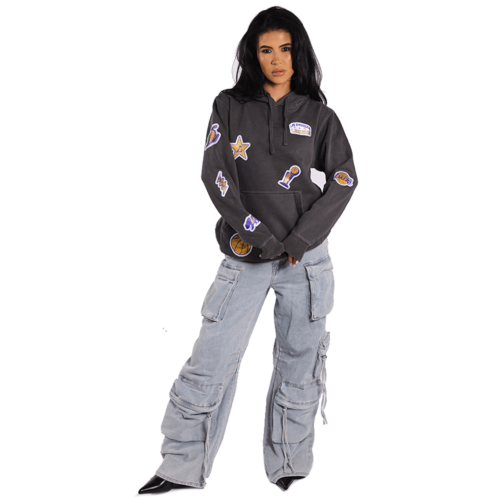 LA Lakers Scatter Patch Pigment Black Hoodie - BROdenim